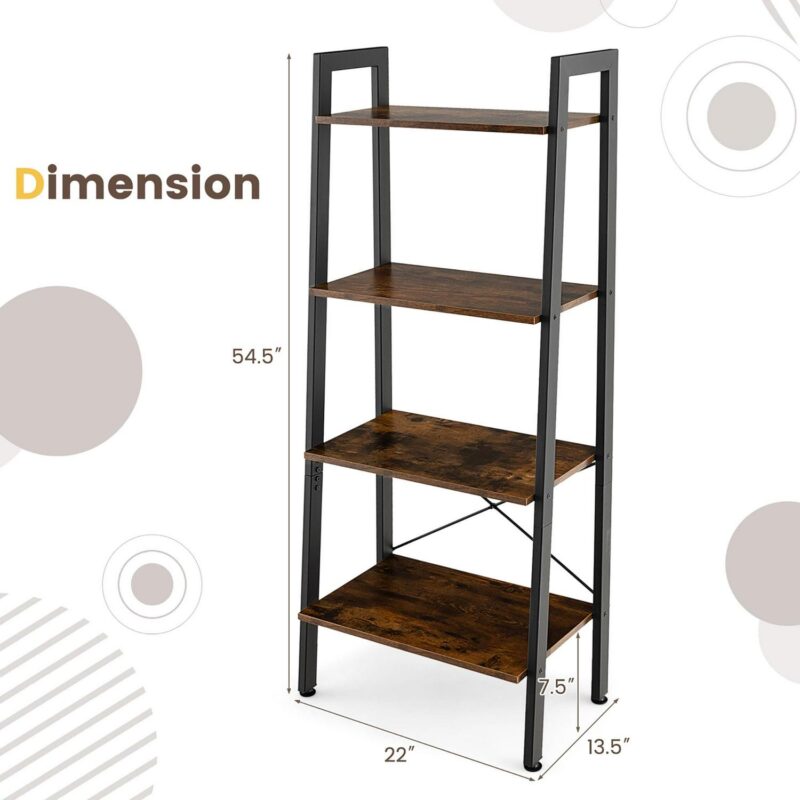 Gymax 4-Tier Ladder Shelf Ladder Bookcase Bookshelf Display Rack Plant Stand Wood - Image 3