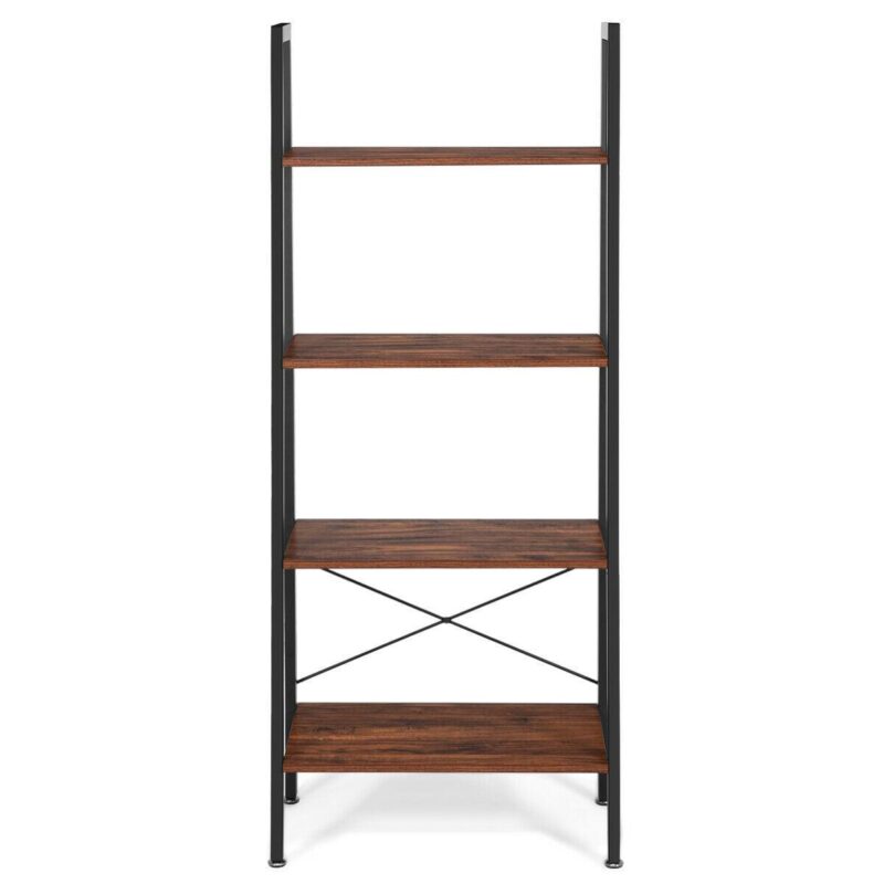 Gymax 4-Tier Ladder Shelf Ladder Bookcase Bookshelf Display Rack Plant Stand Wood - Image 7