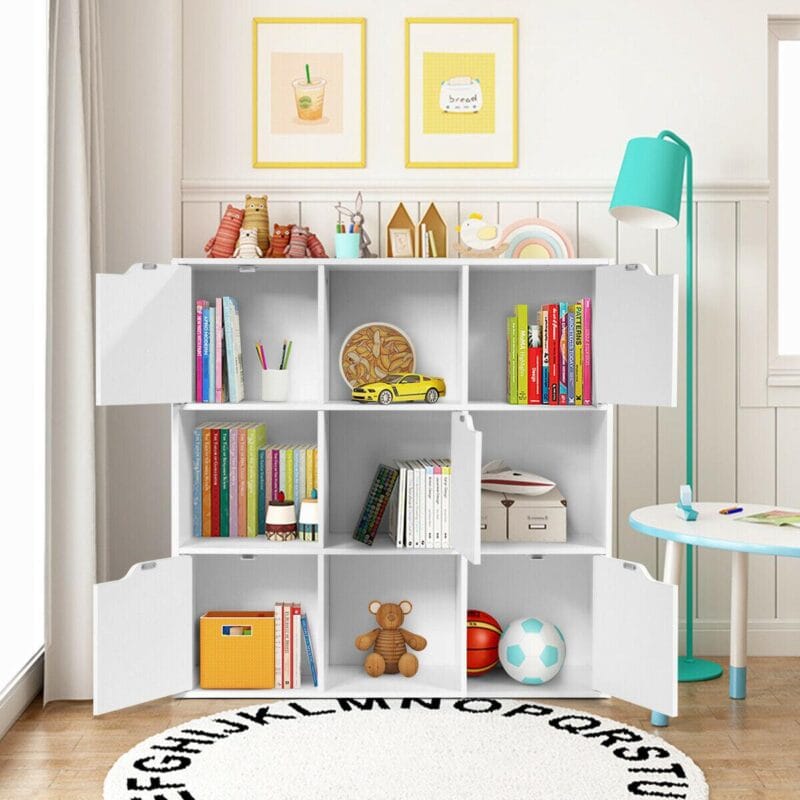 Gymax 9 Cube Bookcase Cabinet Wood Bookcase Storage Shelves Room Divider Organization - Image 4