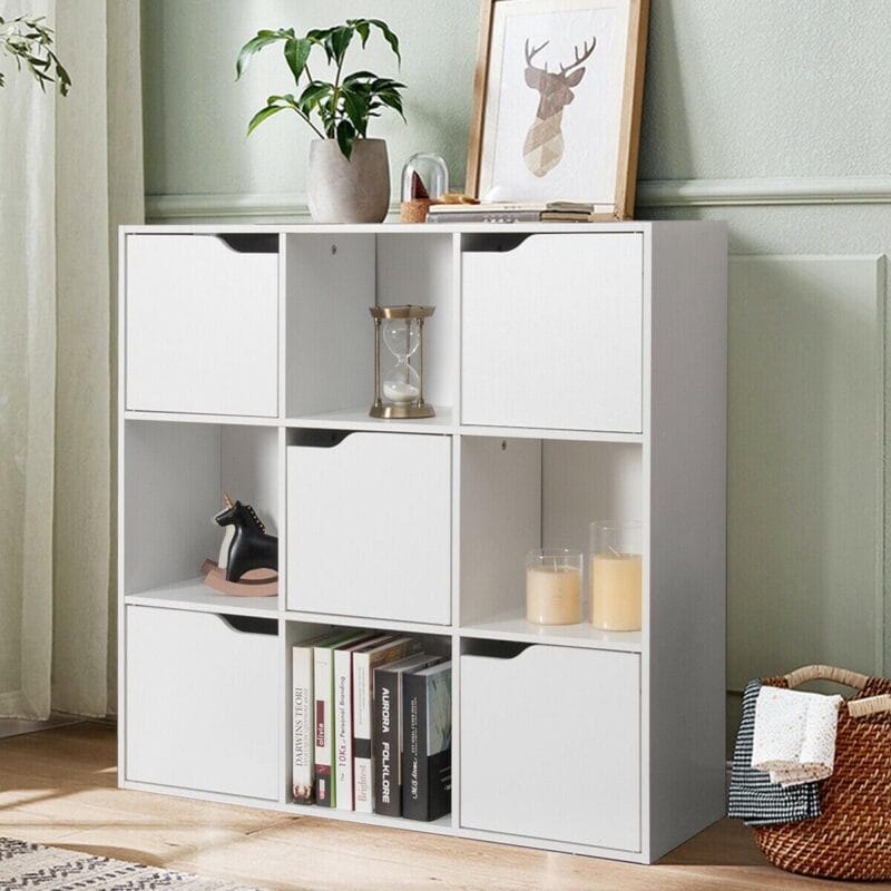 Gymax 9 Cube Bookcase Cabinet Wood Bookcase Storage Shelves Room Divider Organization - Image 6