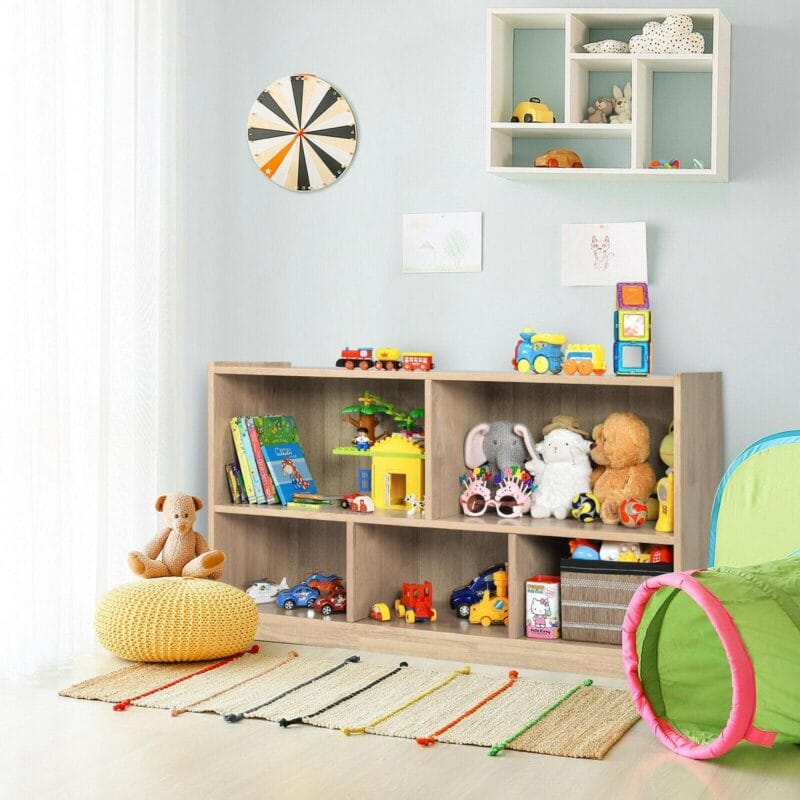 Gymax Kids 5-Cube Storage Cabinet 2-Shelf Wood Bookcase Organizer Natural - Image 4