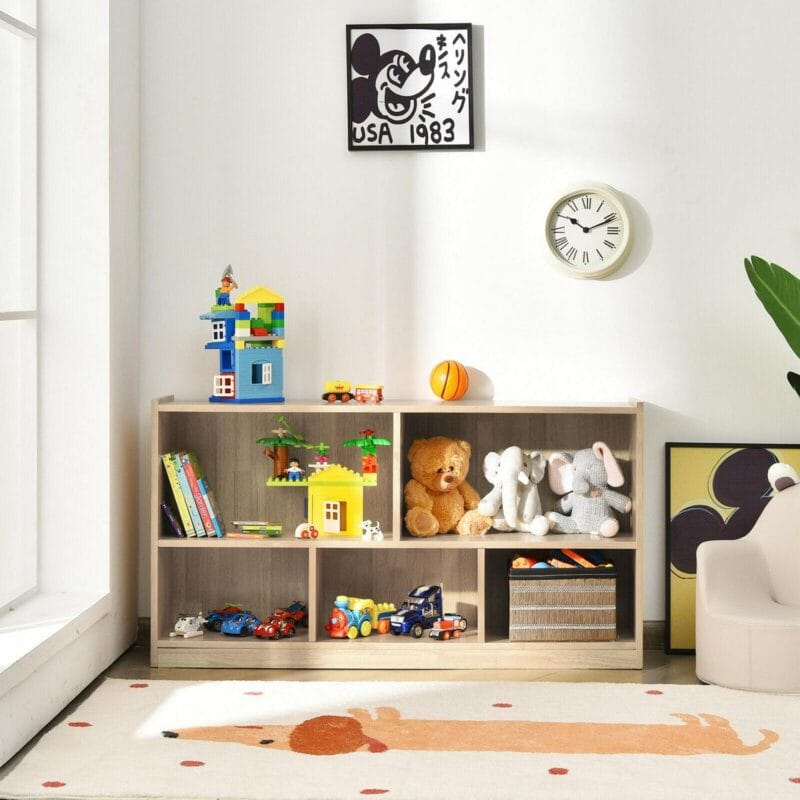 Gymax Kids 5-Cube Storage Cabinet 2-Shelf Wood Bookcase Organizer Natural - Image 3