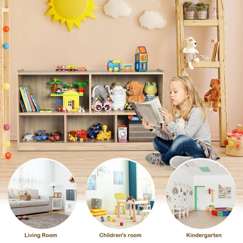 Gymax Kids 5-Cube Storage Cabinet 2-Shelf Wood Bookcase Organizer Natural - Image 6