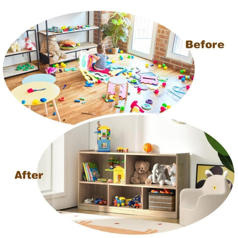 Gymax Kids 5-Cube Storage Cabinet 2-Shelf Wood Bookcase Organizer Natural - Image 10