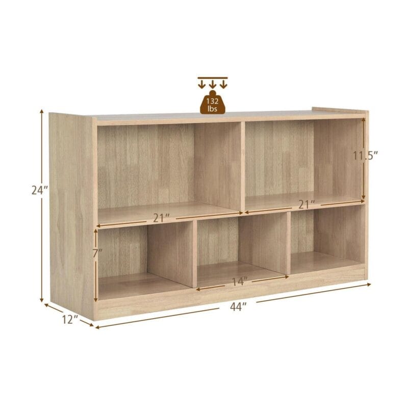 Gymax Kids 5-Cube Storage Cabinet 2-Shelf Wood Bookcase Organizer Natural - Image 2