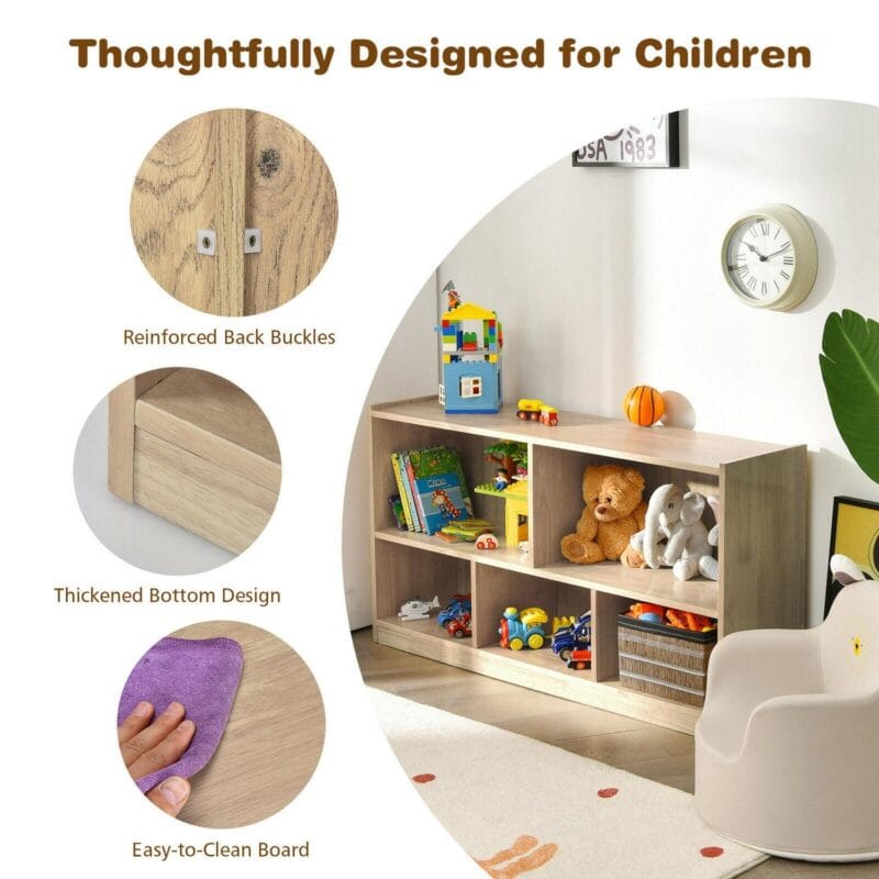 Gymax Kids 5-Cube Storage Cabinet 2-Shelf Wood Bookcase Organizer Natural - Image 9