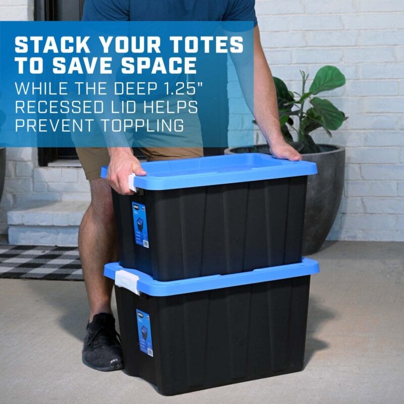 HART 12 Gallon Heavy Duty Latching Plastic Storage Bin Container, Black - Image 11