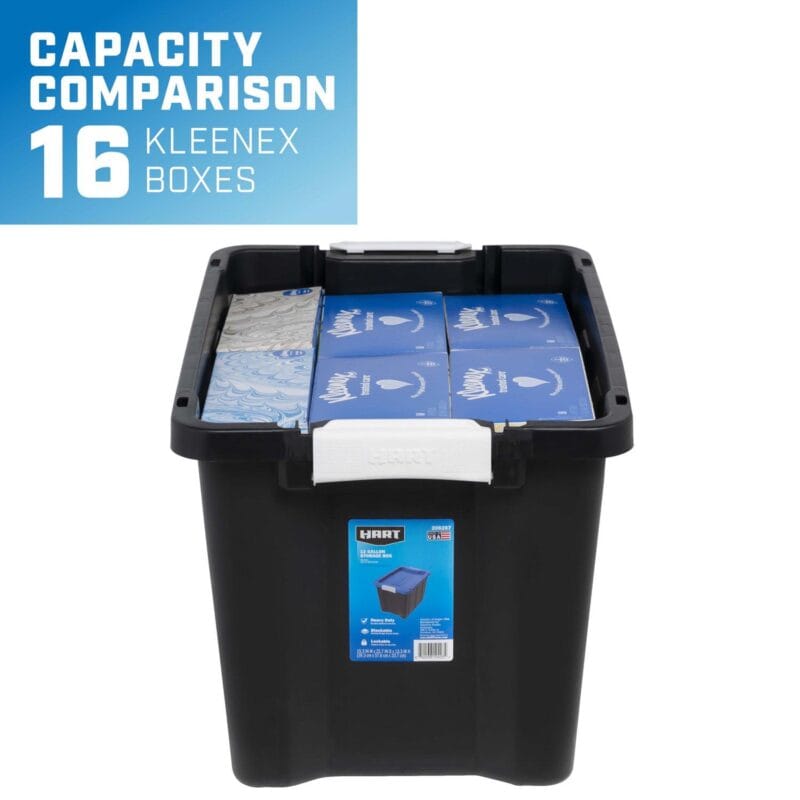 HART 12 Gallon Heavy Duty Latching Plastic Storage Bin Container, Black - Image 3