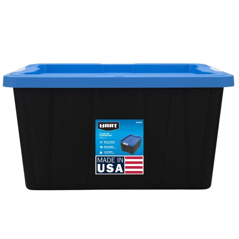 HART - 17 Gallon Heavy Duty Latching Plastic Storage Box, Black Base/Blue Lid, Set of 4 - Image 13