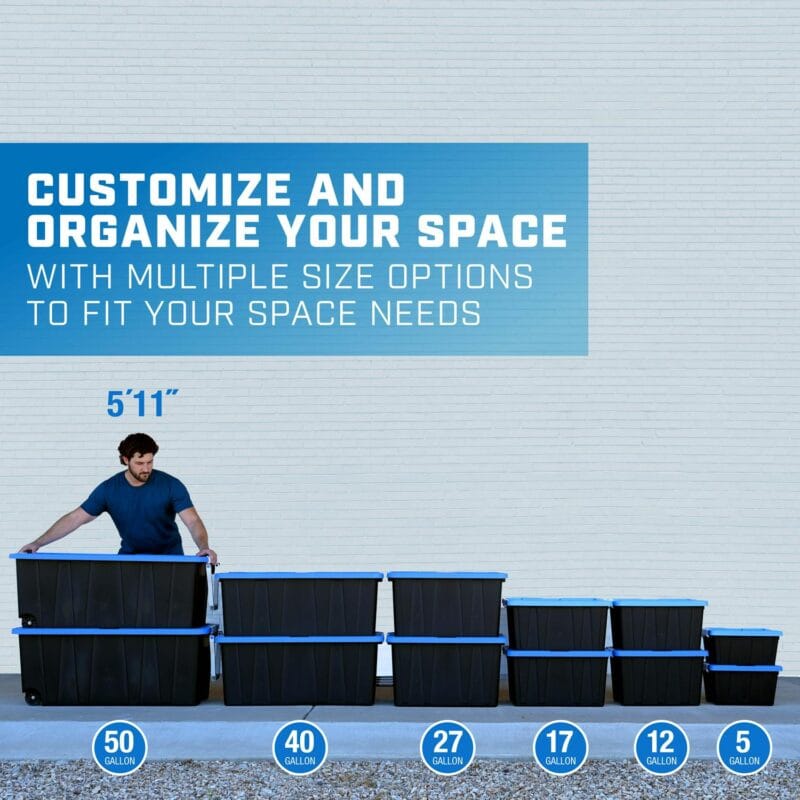 HART - 17 Gallon Heavy Duty Latching Plastic Storage Box, Black Base/Blue Lid, Set of 4 - Image 9