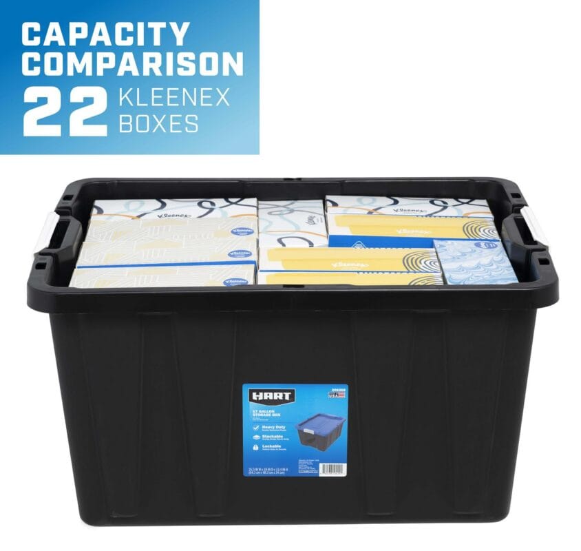HART - 17 Gallon Heavy Duty Latching Plastic Storage Box, Black Base/Blue Lid, Set of 4 - Image 4