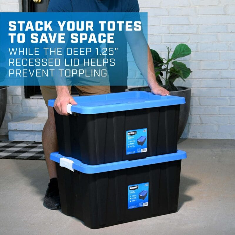HART - 17 Gallon Heavy Duty Latching Plastic Storage Box, Black Base/Blue Lid, Set of 4 - Image 3