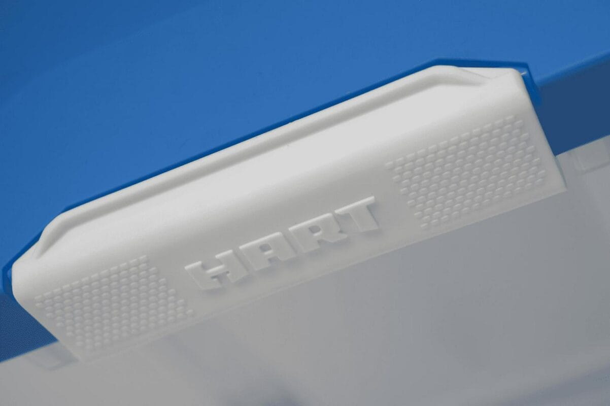 HART 68 Quart Clear Latching Plastic Storage Bin Container, Clear with Blue Lid, Set of 4 - Image 11