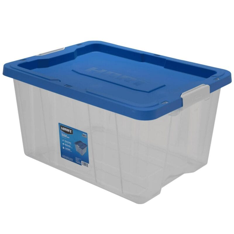 HART 68 Quart Clear Latching Plastic Storage Bin Container, Clear with Blue Lid, Set of 4 - Image 13
