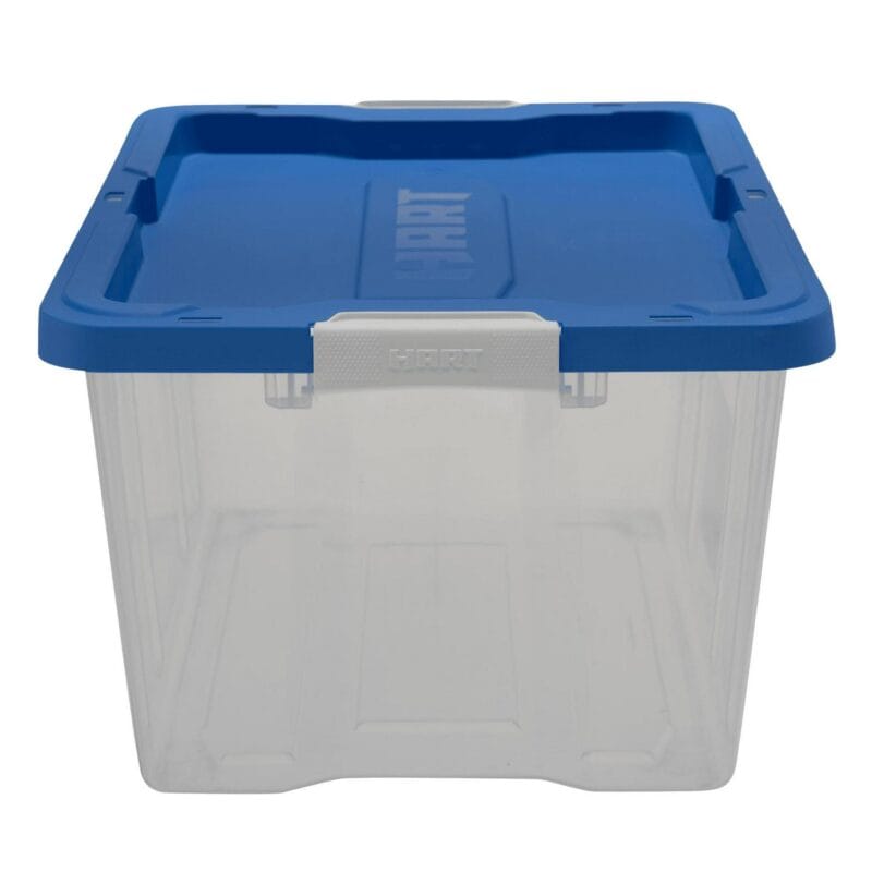 HART 68 Quart Clear Latching Plastic Storage Bin Container, Clear with Blue Lid, Set of 4 - Image 12