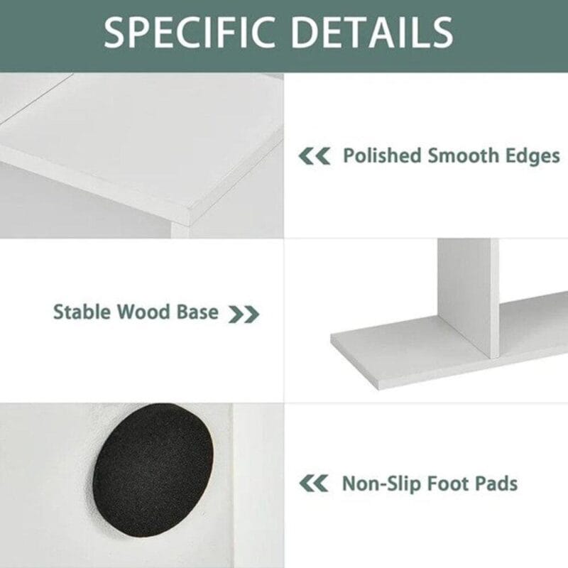 HOMEFORT 6-Shelf Geometric Bookcase, Wood S-Shaped Bookshelf, Modern Staggered Bookcase Bookshelf. White and Black - Image 2