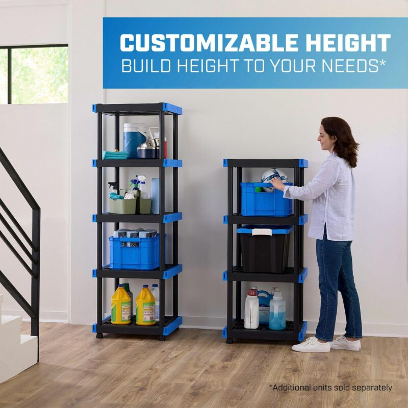 Hart 5-Shelf Plastic Storage Shelf, 24  W x 20  D x 72  H, Holds up to 500 lb Total Capacity, Black and Blue - Image 7