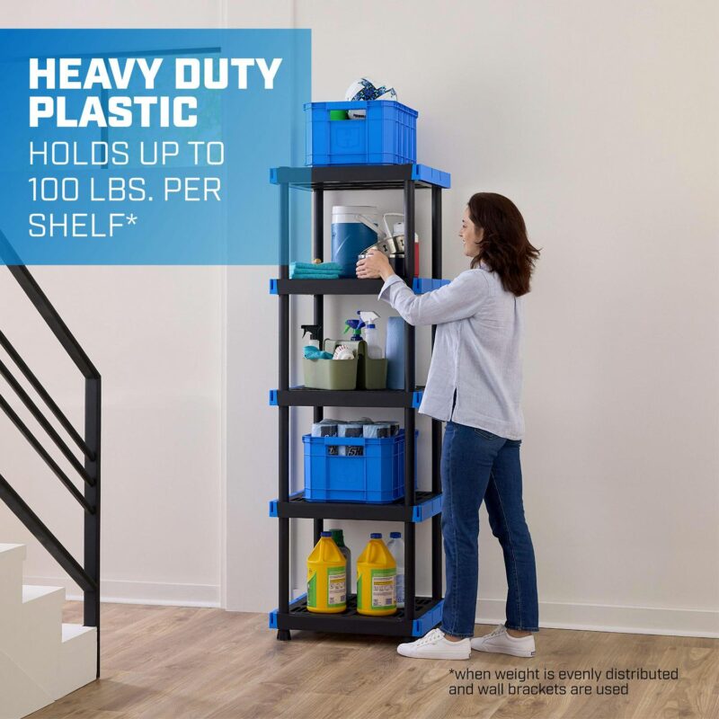 Hart 5-Shelf Plastic Storage Shelf, 24  W x 20  D x 72  H, Holds up to 500 lb Total Capacity, Black and Blue - Image 3