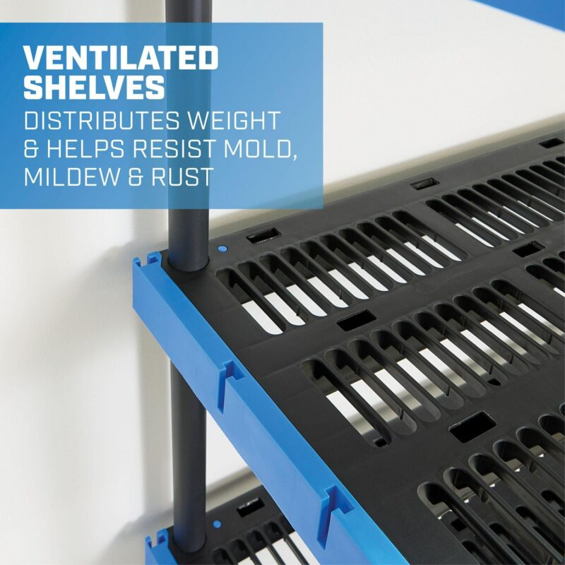 Hart 5-Shelf Plastic Storage Shelf, 24  W x 20  D x 72  H, Holds up to 500 lb Total Capacity, Black and Blue - Image 4