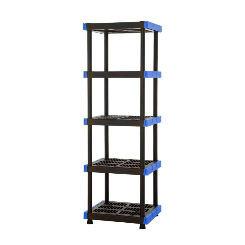 Hart 5-Shelf Plastic Storage Shelf, 24  W x 20  D x 72  H, Holds up to 500 lb Total Capacity, Black and Blue