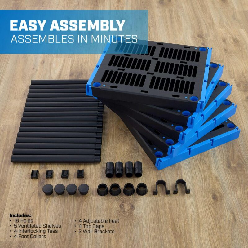 Hart 5-Shelf Plastic Storage Shelf, 24  W x 20  D x 72  H, Holds up to 500 lb Total Capacity, Black and Blue - Image 5