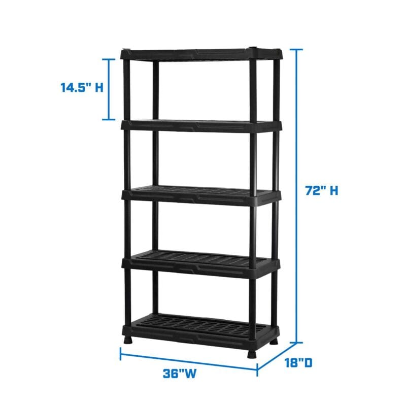 Hart Black Plastic 5-Tier 72  H x 36  W x 18  D, 750lb Total Capacity - Image 6