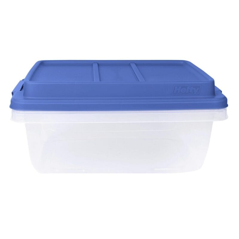 Hefty 18 Quart Clear Plastic Storage Bin with Blue HI-RISE Lid, Adult - Image 6