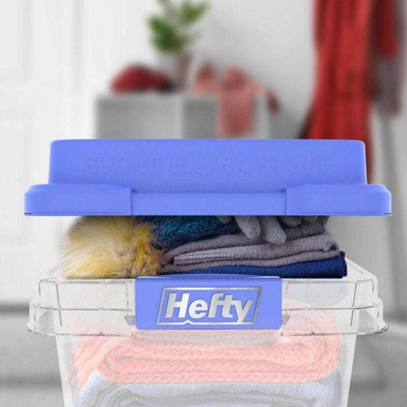 Hefty 18 Quart Clear Plastic Storage Bin with Blue HI-RISE Lid, Adult - Image 3