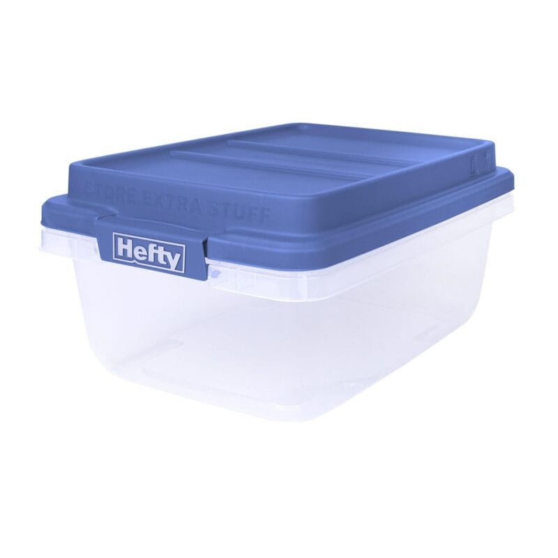 Hefty 18 Quart Clear Plastic Storage Bin with Blue HI-RISE Lid, Adult - Image 4
