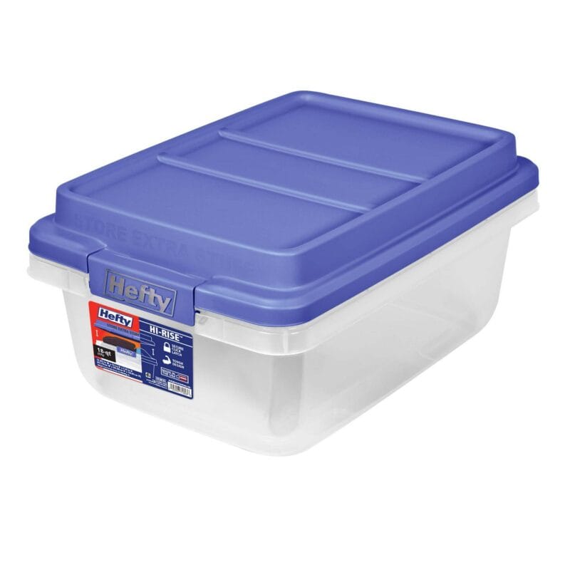 Hefty 18 Quart Clear Plastic Storage Bin with Blue HI-RISE Lid, Adult