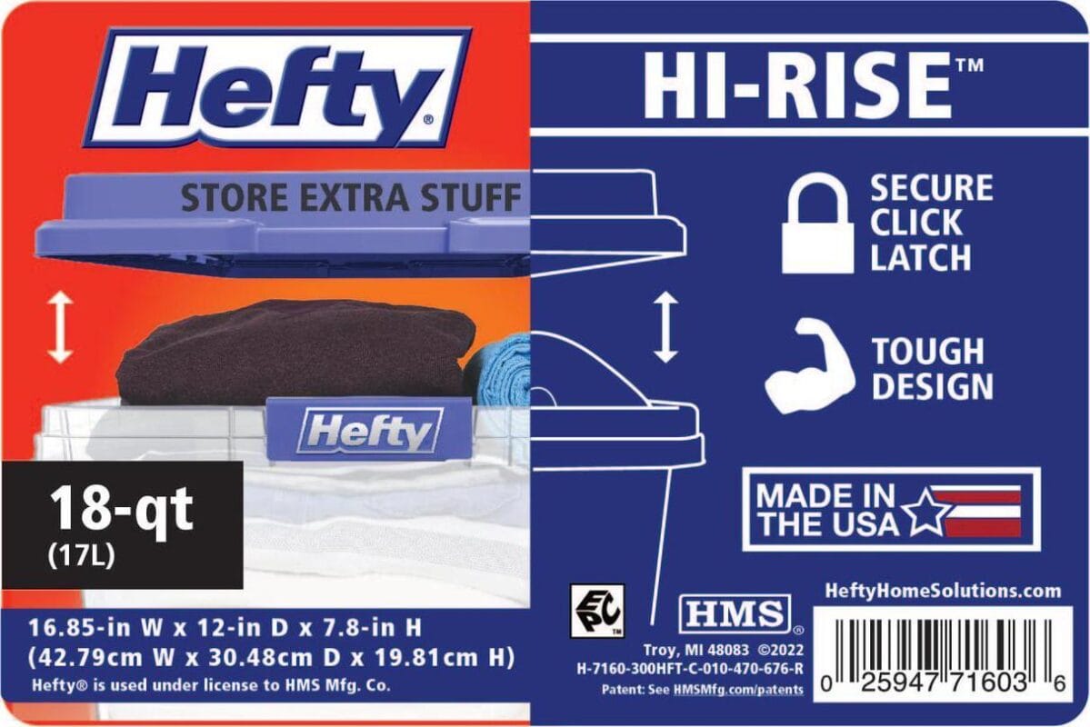 Hefty 18 Quart Clear Plastic Storage Bin with Blue HI-RISE Lid, Adult - Image 2