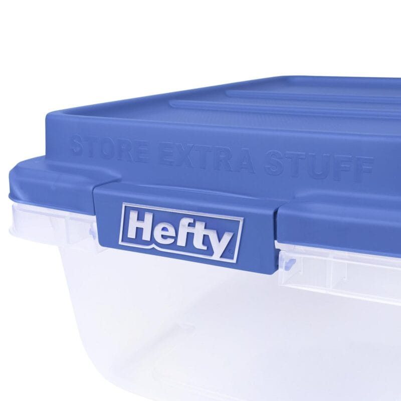 Hefty 18 Quart Clear Plastic Storage Bin with Blue HI-RISE Lid, Adult - Image 8
