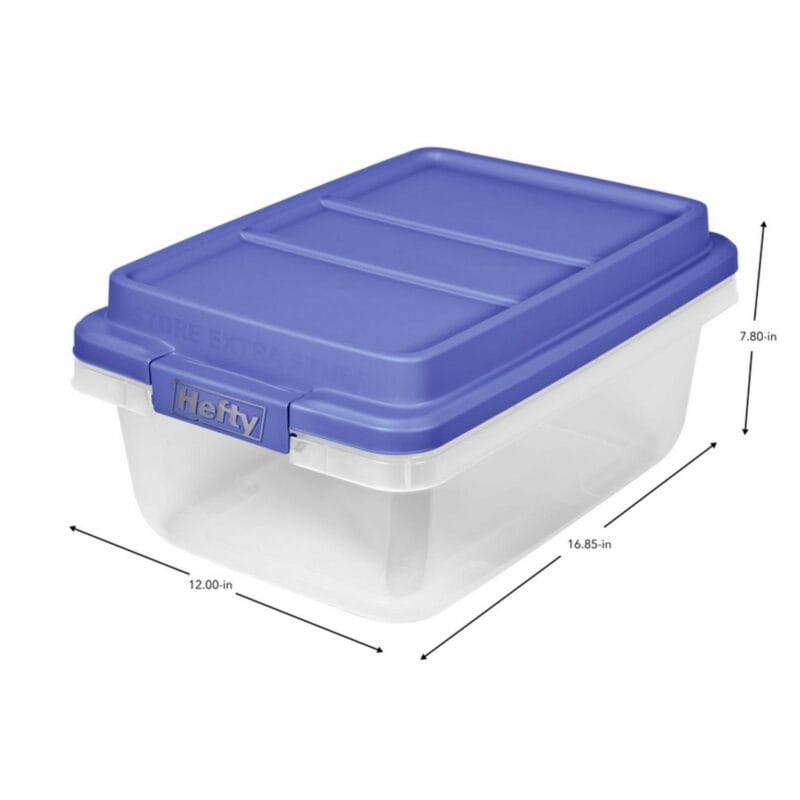 Hefty 18 Quart Clear Plastic Storage Bin with Blue HI-RISE Lid, Adult - Image 10