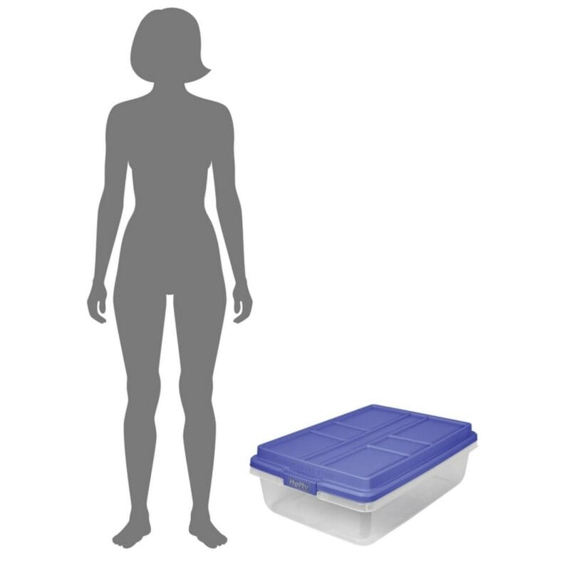 Hefty 40 Qt. Clear Plastic Storage Bin with Blue HI-Rise Lid, 6 Pack - Image 2