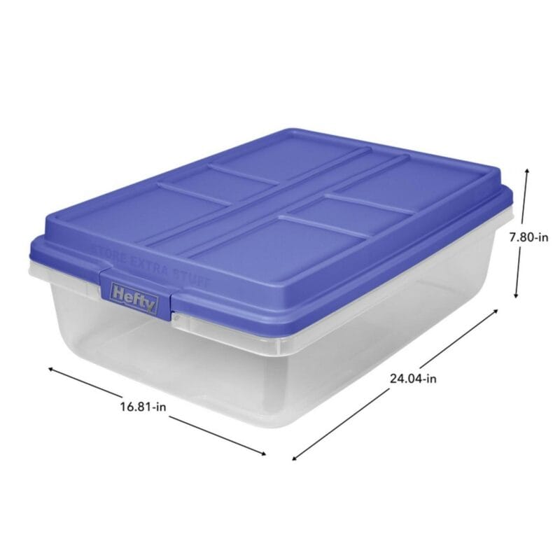 Hefty 40 Qt. Clear Plastic Storage Bin with Blue HI-Rise Lid, 6 Pack - Image 5