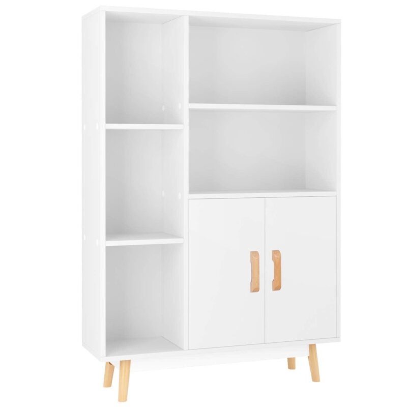 Homfa 5 Cube Bookcase with Door, Open Shelves Free Standing Storage Cabinet with Solid Legs, White Finish - Image 3