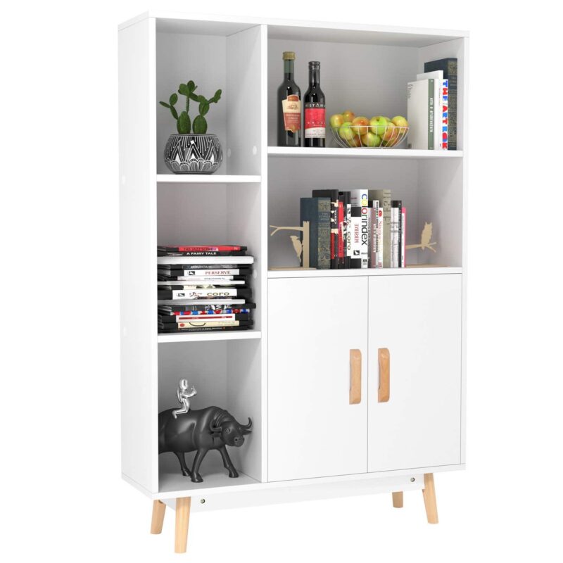 Homfa 5 Cube Bookcase with Door, Open Shelves Free Standing Storage Cabinet with Solid Legs, White Finish - Image 11