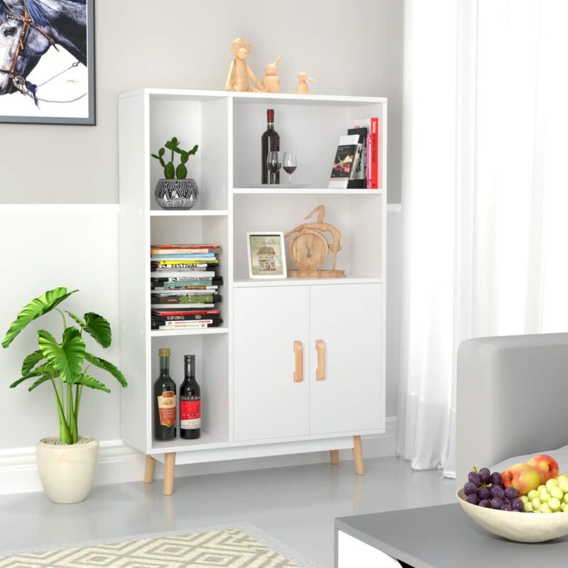 Homfa 5 Cube Bookcase with Door, Open Shelves Free Standing Storage Cabinet with Solid Legs, White Finish - Image 10
