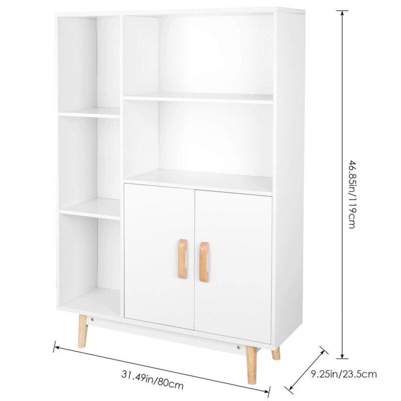 Homfa 5 Cube Bookcase with Door, Open Shelves Free Standing Storage Cabinet with Solid Legs, White Finish - Image 6