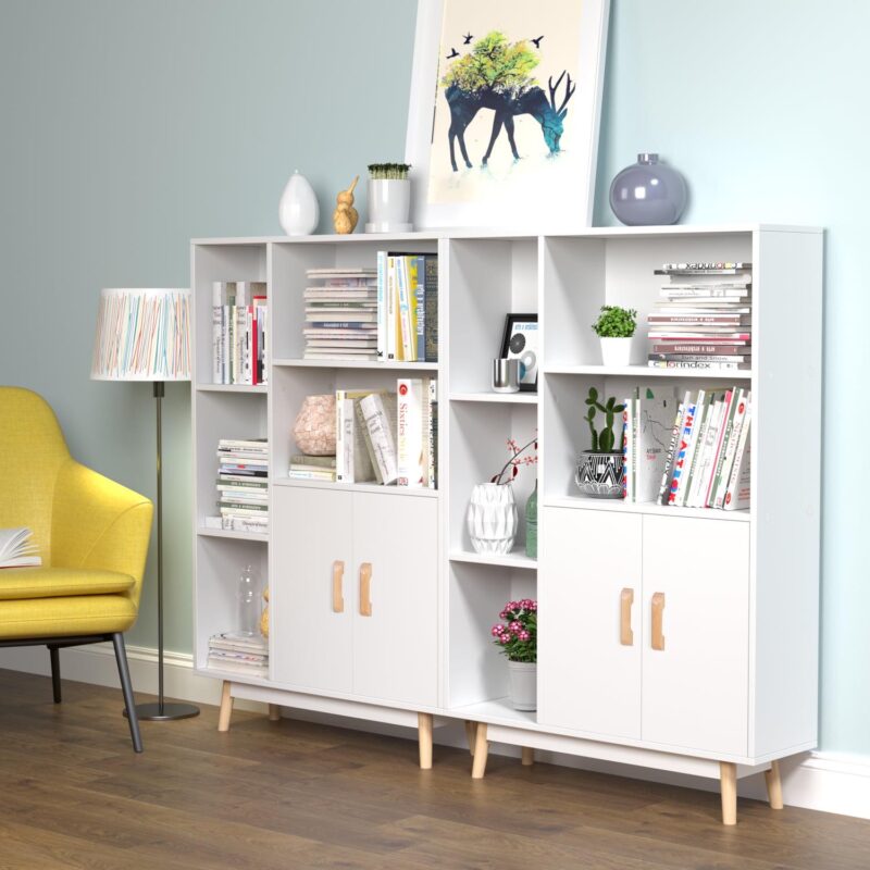 Homfa 5 Cube Bookcase with Door, Open Shelves Free Standing Storage Cabinet with Solid Legs, White Finish - Image 5