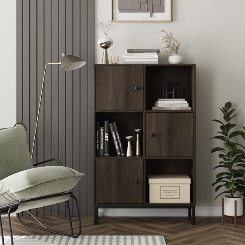 Homfa 6 Cube Bookcase with Door, 49.8  Cubby Storage Cabinet Unit Freestanding Display Shelves, Dark Brown - Image 7