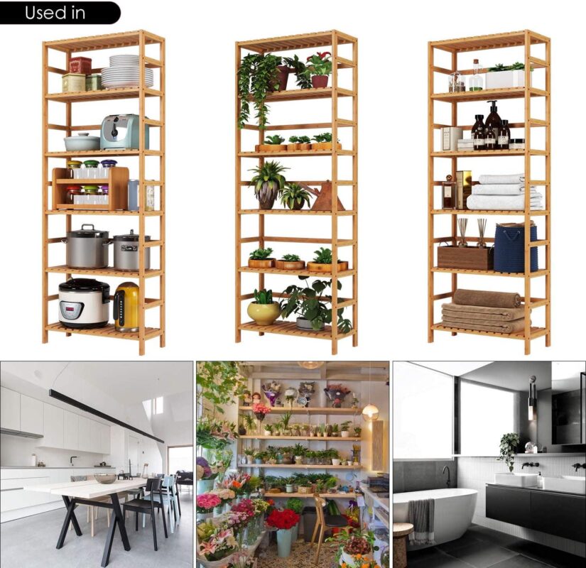 Homfa 6 Tier Bathroom Cabinet, Storage Rack for Bathroom, 63.4''H Tall Shelf Organizer Bamboo Linen Cabinet, Nature - Image 5