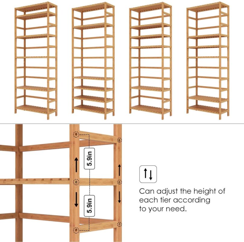 Homfa 6 Tier Bathroom Cabinet, Storage Rack for Bathroom, 63.4''H Tall Shelf Organizer Bamboo Linen Cabinet, Nature - Image 3