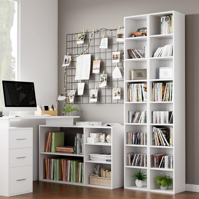 Homfa 8-Tier Media Tower, CD DVD Media Storage Unit with 4 Adjustable and 3 Fixed Shelves for Living Room Bedroom, White - Image 5