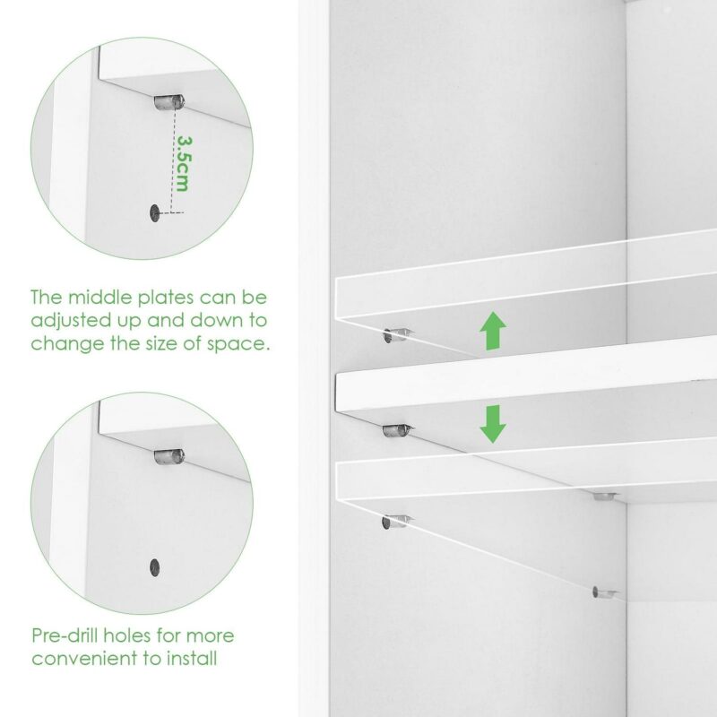 Homfa 8-Tier Media Tower, CD DVD Media Storage Unit with 4 Adjustable and 3 Fixed Shelves for Living Room Bedroom, White - Image 3