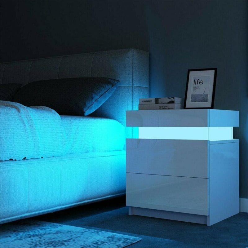Hommpa 2 Drawer Modern Nightstand with RGB LED Light High Gloss Bedside Tables for Bedroom White - Image 10