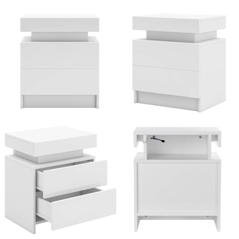 Hommpa 2 Drawer Modern Nightstand with RGB LED Light High Gloss Bedside Tables for Bedroom White - Image 11