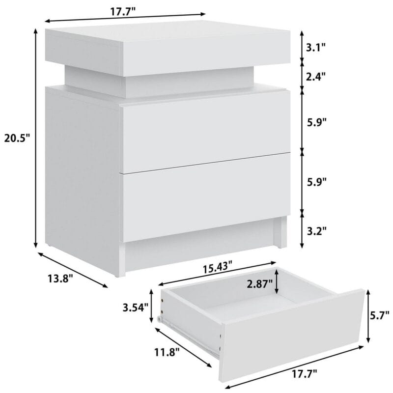 Hommpa 2 Drawer Modern Nightstand with RGB LED Light High Gloss Bedside Tables for Bedroom White - Image 7