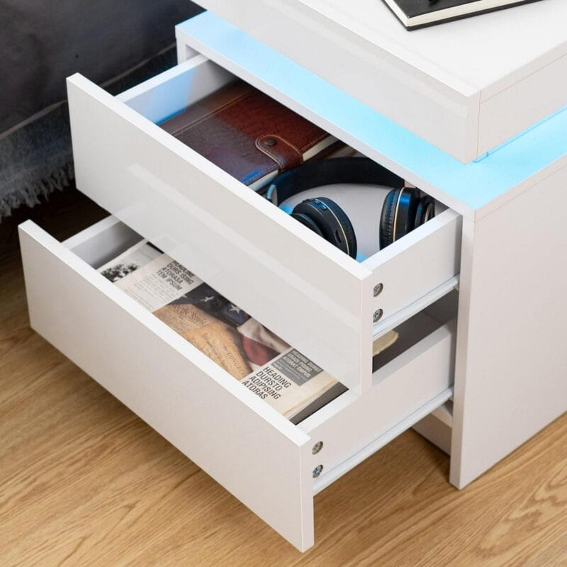 Hommpa 2 Drawer Modern Nightstand with RGB LED Light High Gloss Bedside Tables for Bedroom White - Image 6