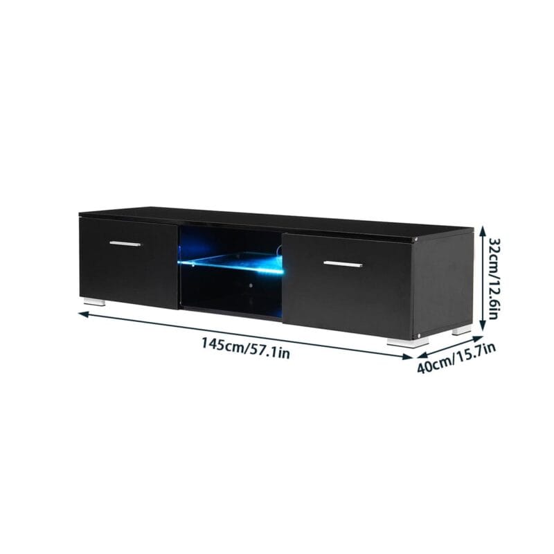 Hommpa 57'' TV Stand LED Media Console High Gloss TV Cabinet Gaming Entertainment Center for TVs up to 65'' with 2 Open Shelves and 2 Drawers for Living Room - Image 9